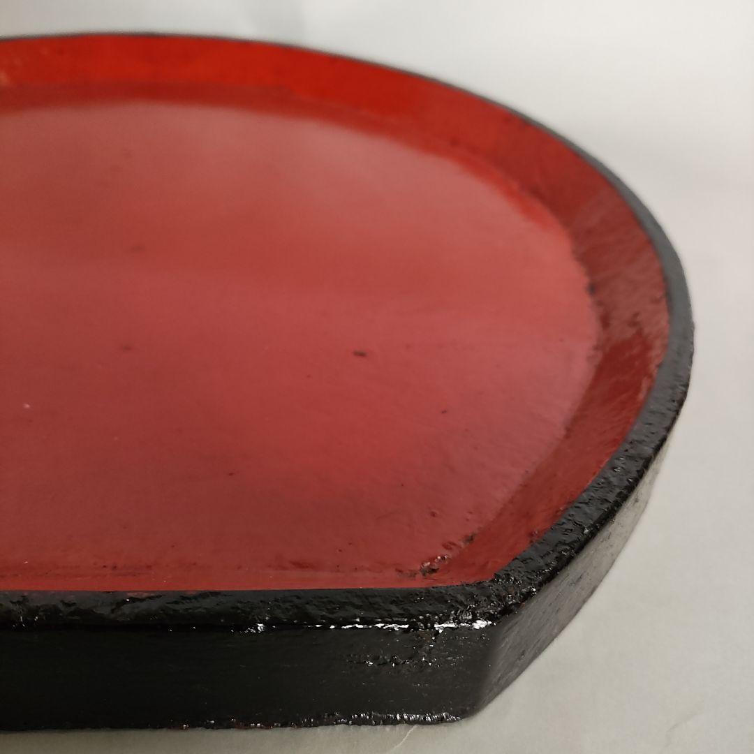 松崎融　漆盆　根来　半月盆