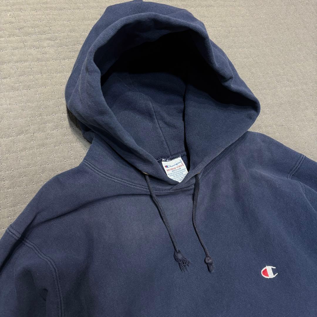 90s USA製 リバースウィーブ パーカー チャンピオン ネイビー スウェット