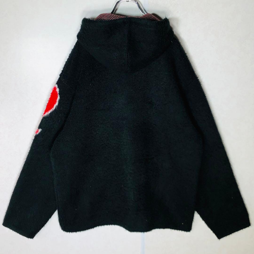 【人気デザイン】シュプリーム アクリル ジップアップ フーディー 黒 赤 M相当