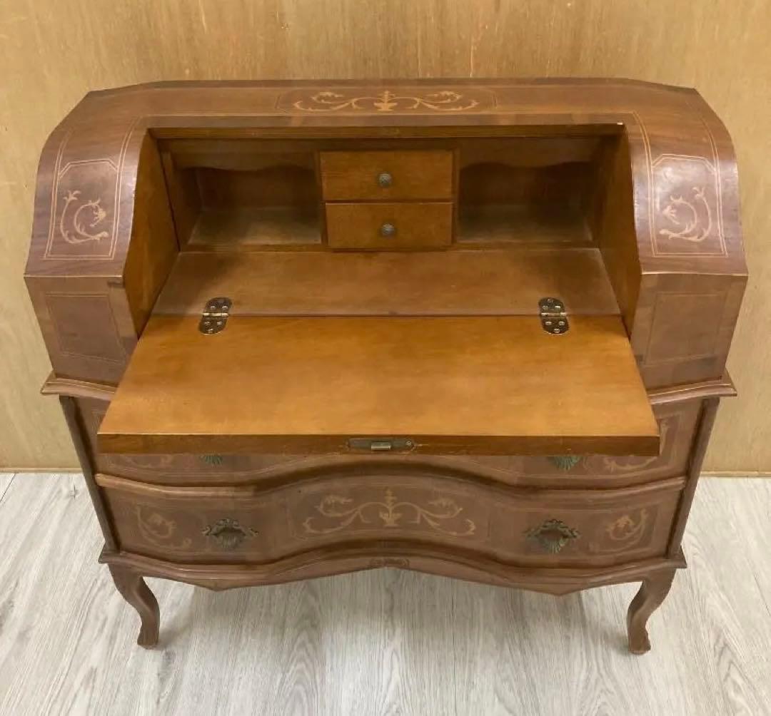 イタリア 象嵌 ライティング ビューロー デスク 猫脚　クラシック 鍵付