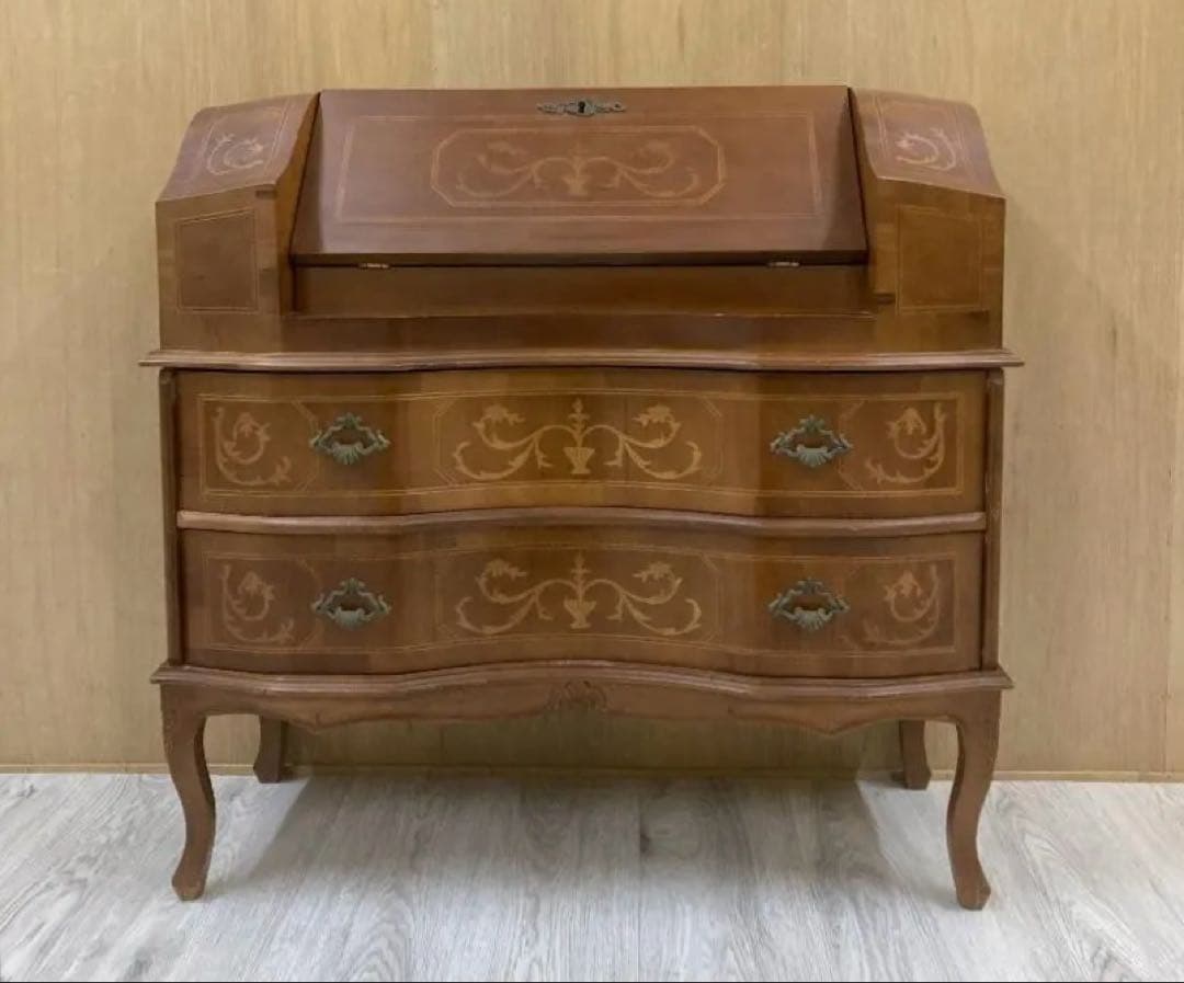 イタリア 象嵌 ライティング ビューロー デスク 猫脚　クラシック 鍵付