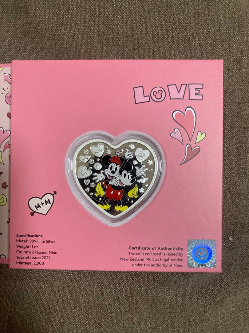 銀貨　ディズニー：ミッキーマウス＆ミニーマウス「I LOVE US」