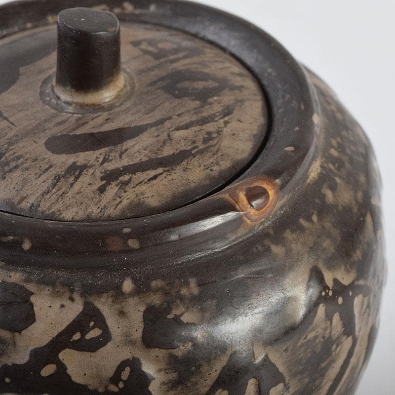 中国　黒石製　竹文　蓋物　N　R9378