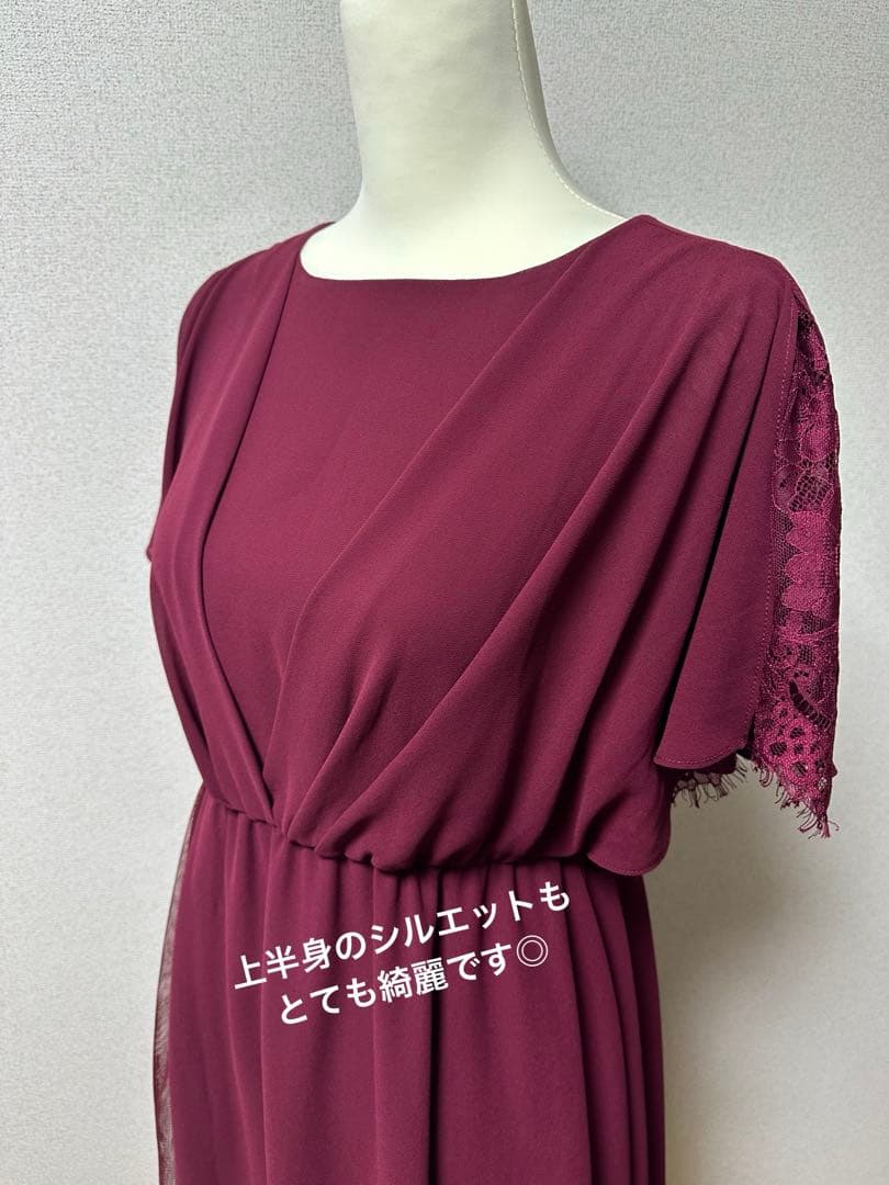 【アサクラ】ワインレッド レース切替 L お呼ばれドレス