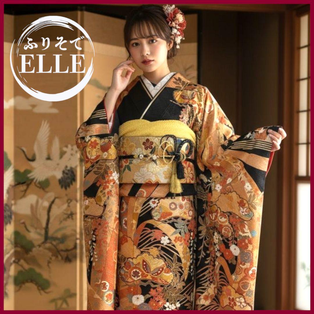 振袖フルセット(7点)・成人式・古典柄・金彩加工・束ね熨斗・金駒刺繍・正絹