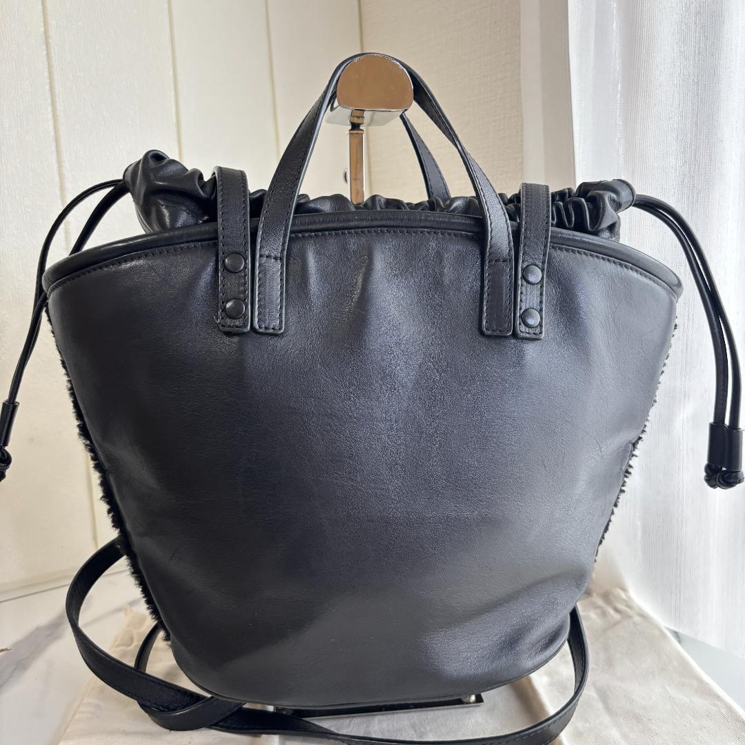 【美品】HEREU 2wayボアハンドバッグ　黒　ボア×本革　ヘリュー