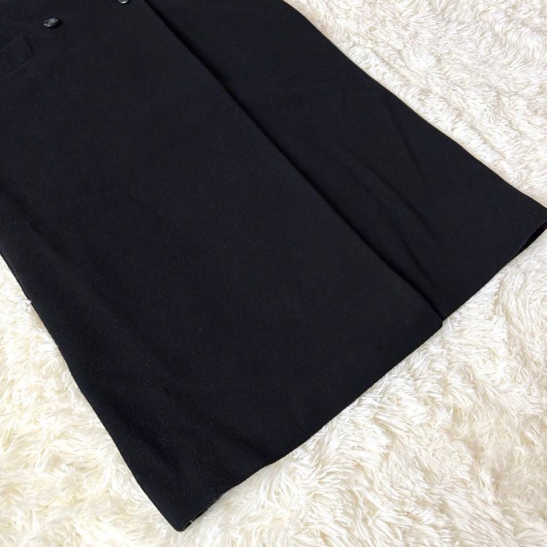 バーバリー カシミヤ混 ダブルチェスターコート ロング マキシ丈 ブラック L