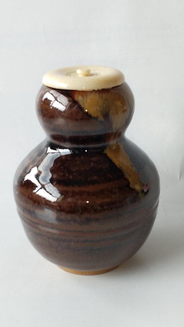 膳所焼 岩崎新定 作春慶瓢箪写 茶入 淡海ぜぜ 陽炎園 表千家 尋牛斎 極 新品