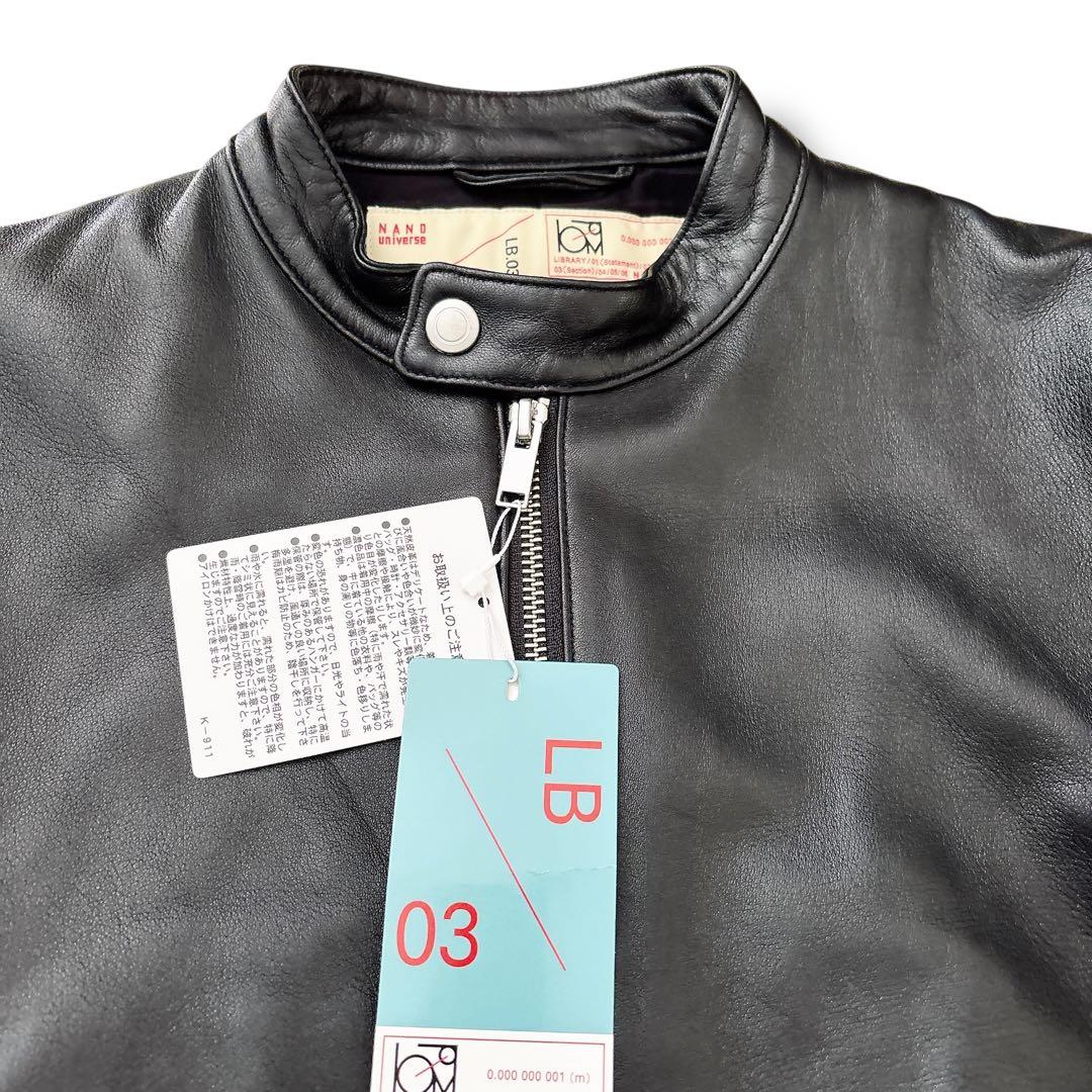 未使用 ナノユニバース ラムレザー シングルライダースジャケット M ブラック