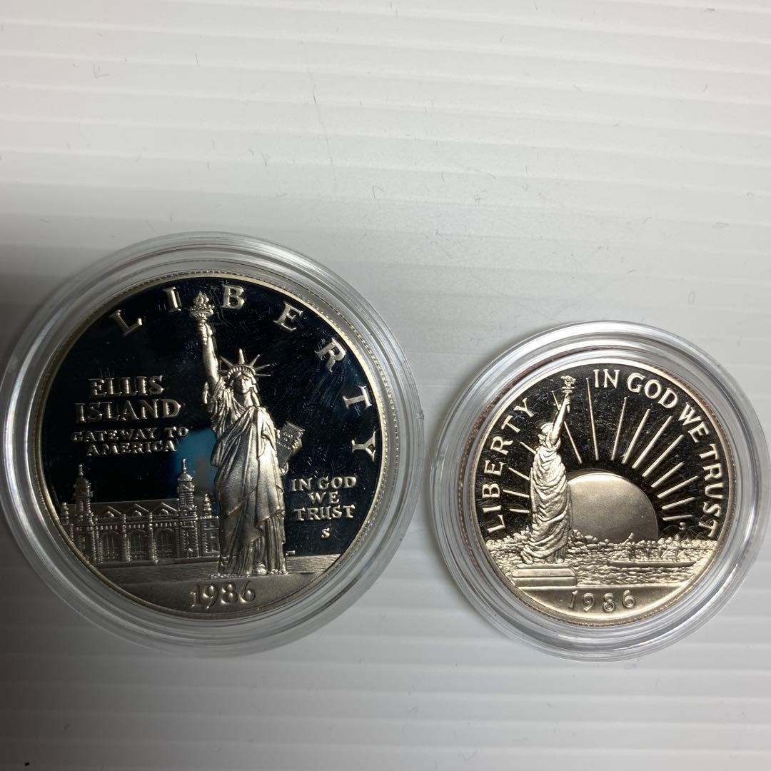 1986年アメリカ自由の女神記念リバディ1ドル銀貨&50セントニッケル貨