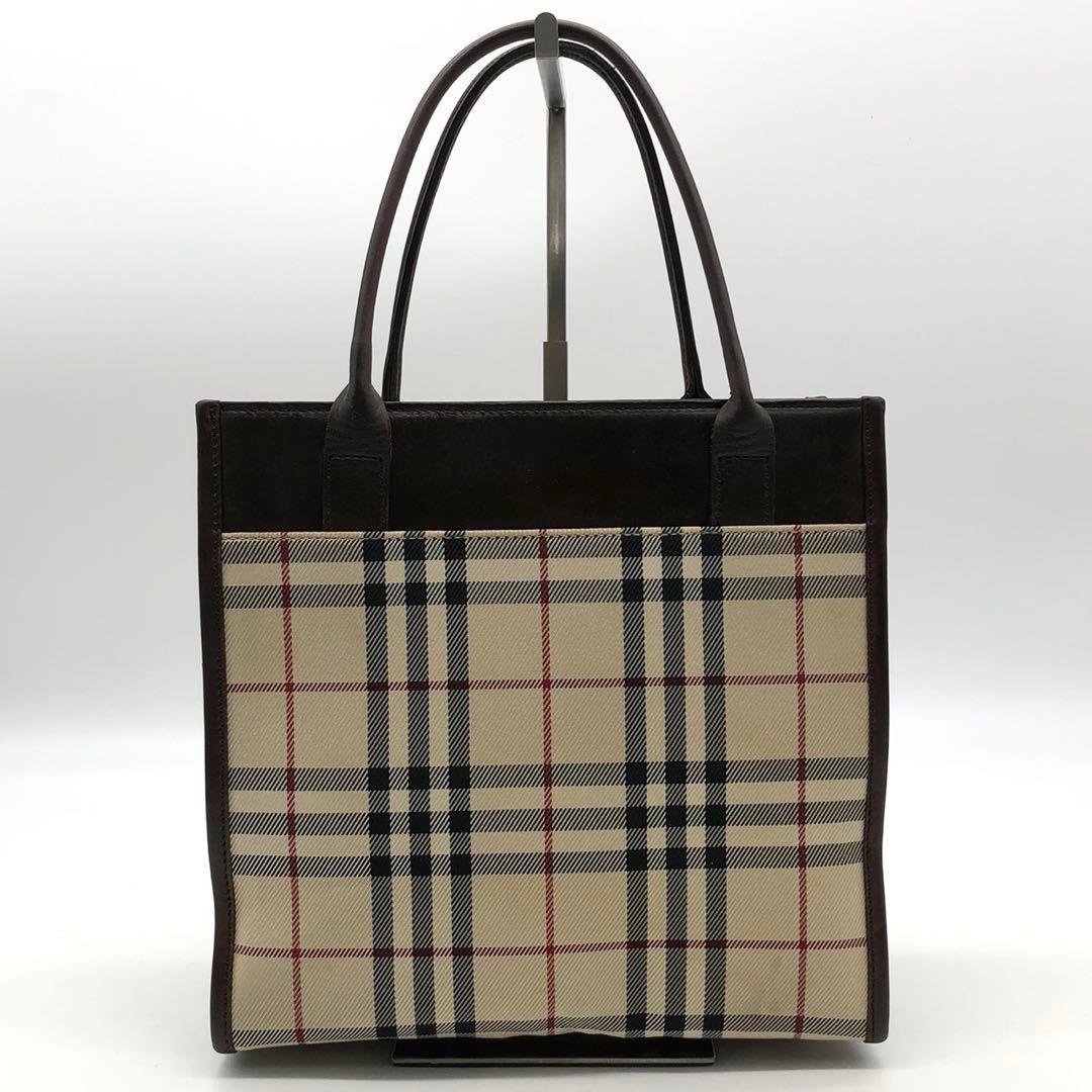 ✨美品✨バーバリー ハンドバッグ ノバチェック ロゴプレート キャンバス レザー