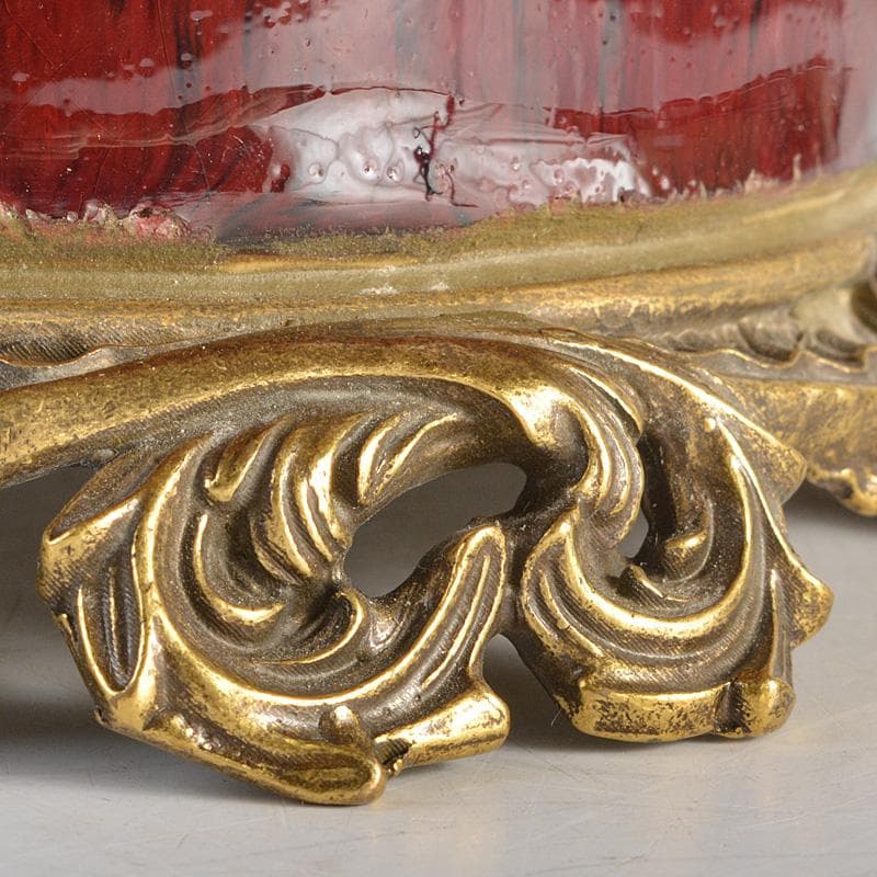 中国　大清乾隆年製款　西洋古銅装飾　辰砂　釉裏紅四方瓶　F　R7049F