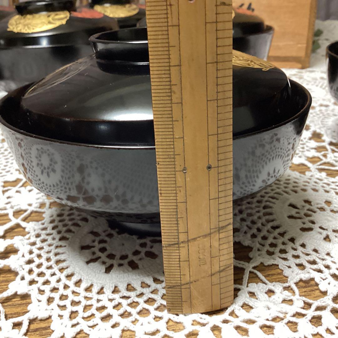 k2f10 黒塗吸物椀 10客　金色花模様　四君子