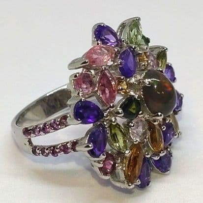 エ*君様 天然ブラックオパール アメジスト サファイア トルマリン リング s9