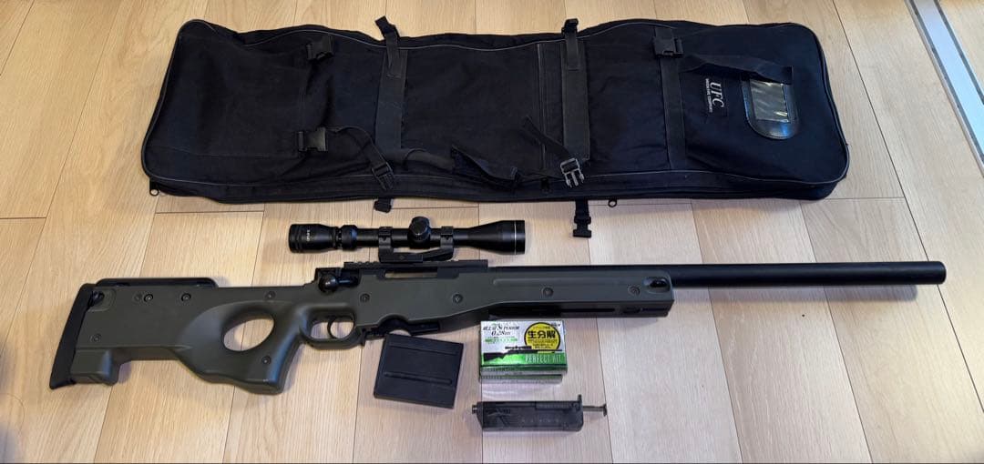 東京マルイ L96AWS OD ガンケース、スコープ、BB弾2箱、ローダー付属