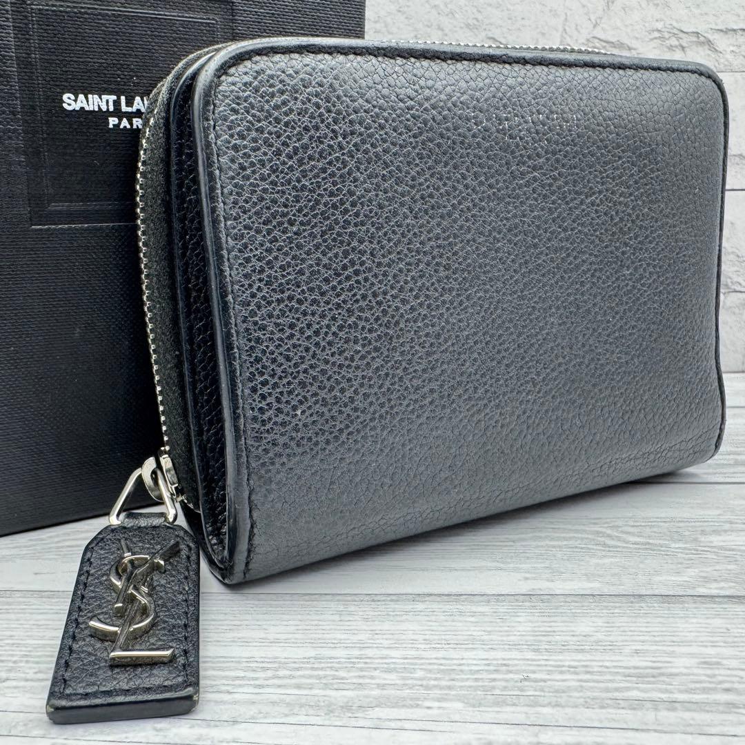 サンローラン　二つ折り財布　チャーム　カサンドラ　レザー　ブラック