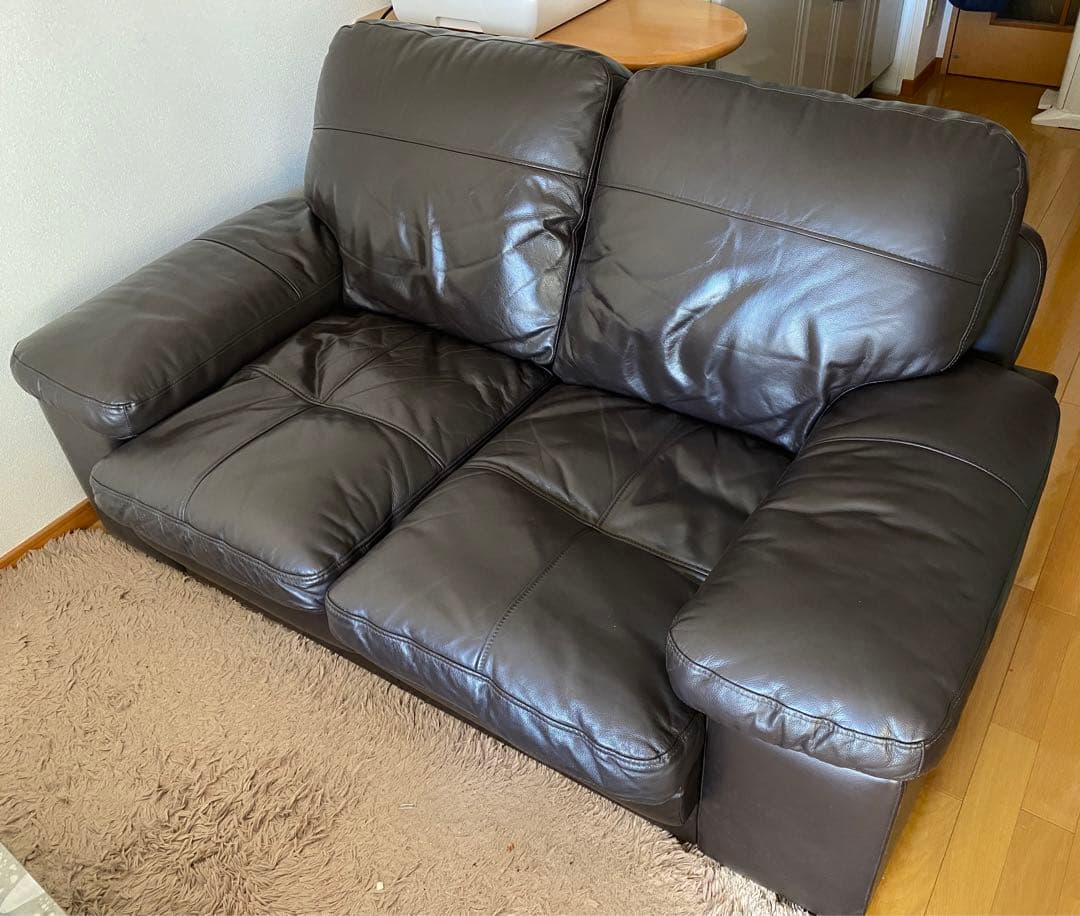 【美品】ニトリ 2人掛け 本革ワイドソファ