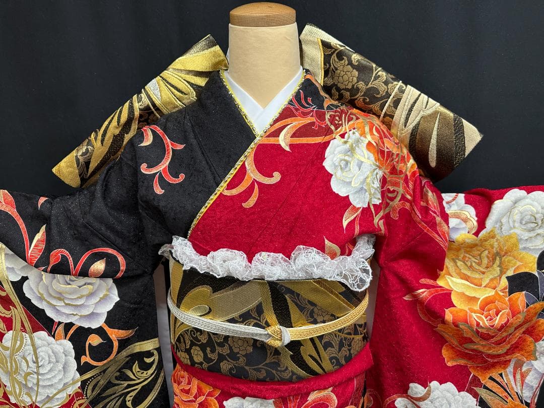 赤黒金 薔薇ゴールド小悪魔ageha系振袖フルセット