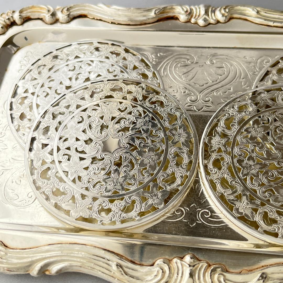 【WEBSTER】 【純銀 / ガラス】コースター 4枚 スターリングシルバー