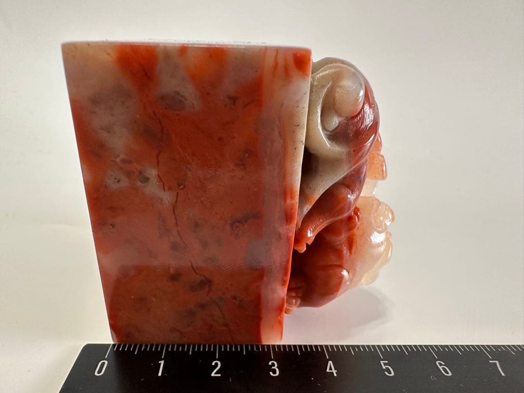 【螭虎献芝】大印面高級ラオス石　手彫り　篆刻　書道　印材　落款　遊印　雅号印箱付