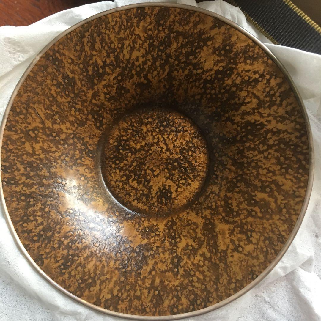 御茶托 黄銅 純銀 漆 大国 造 共箱　煎茶