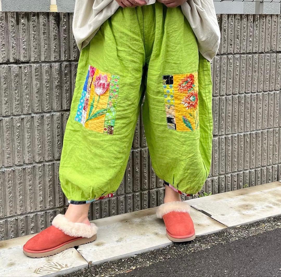 ちくちくもんぺパンツ パッチワーク ギンガムチェック赤