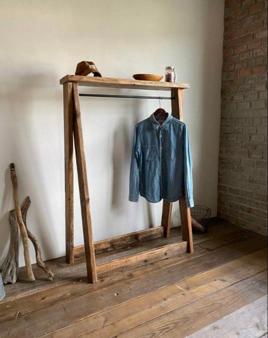 貴重　特別価格　数量限定　古材　ハンガーラック　無垢材　シンプル　ディスプレイ