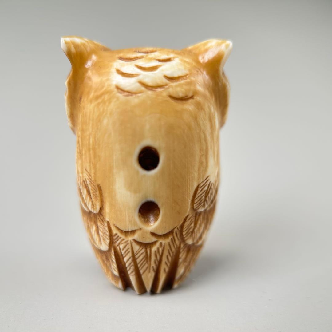 フクロウの置物彫刻極上根付天然素材アンティーク骨董飾り物古美術置物細密細工