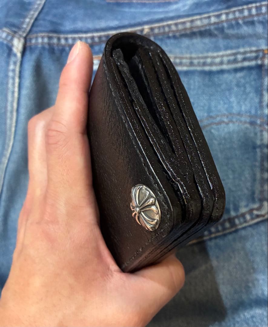 ミドルトラッカーウォレット　シルバー925クロスボール　国産シボ革