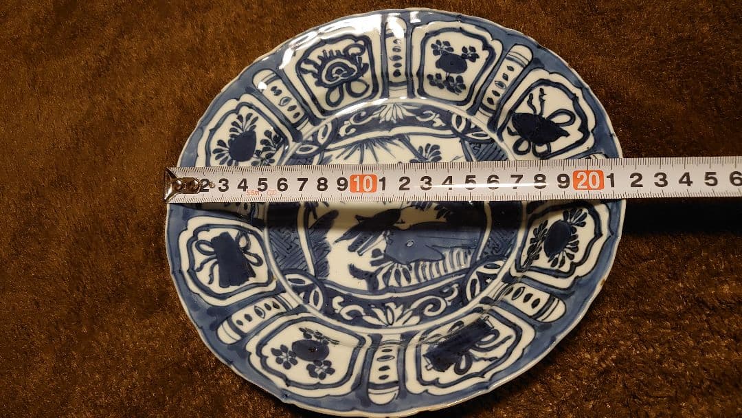 古染付　李朝　古玩　蝗の図　中皿　１客