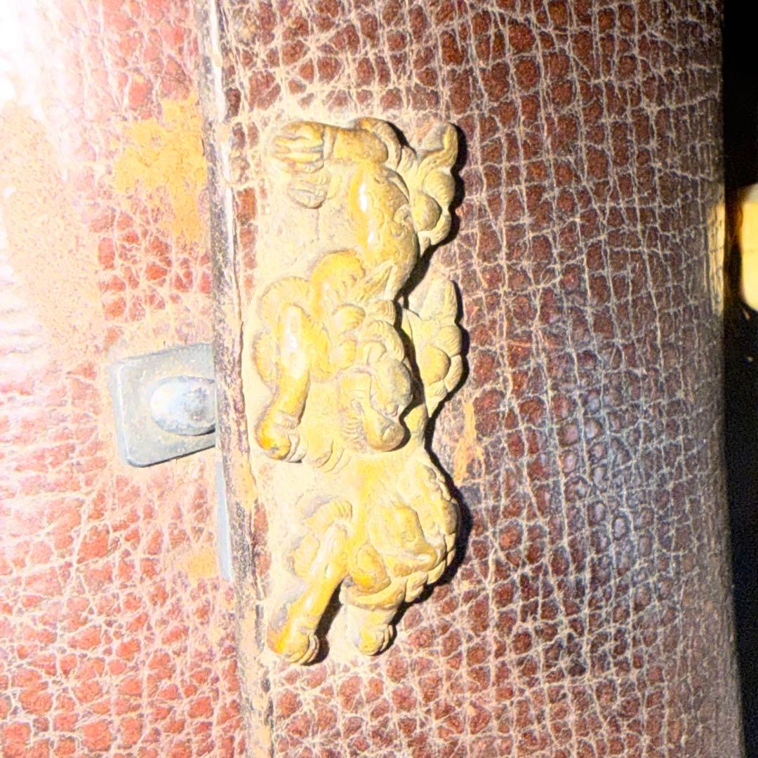 煙草入れ 道中財布様 金細工 牙根付 革製 江戸期 年代物