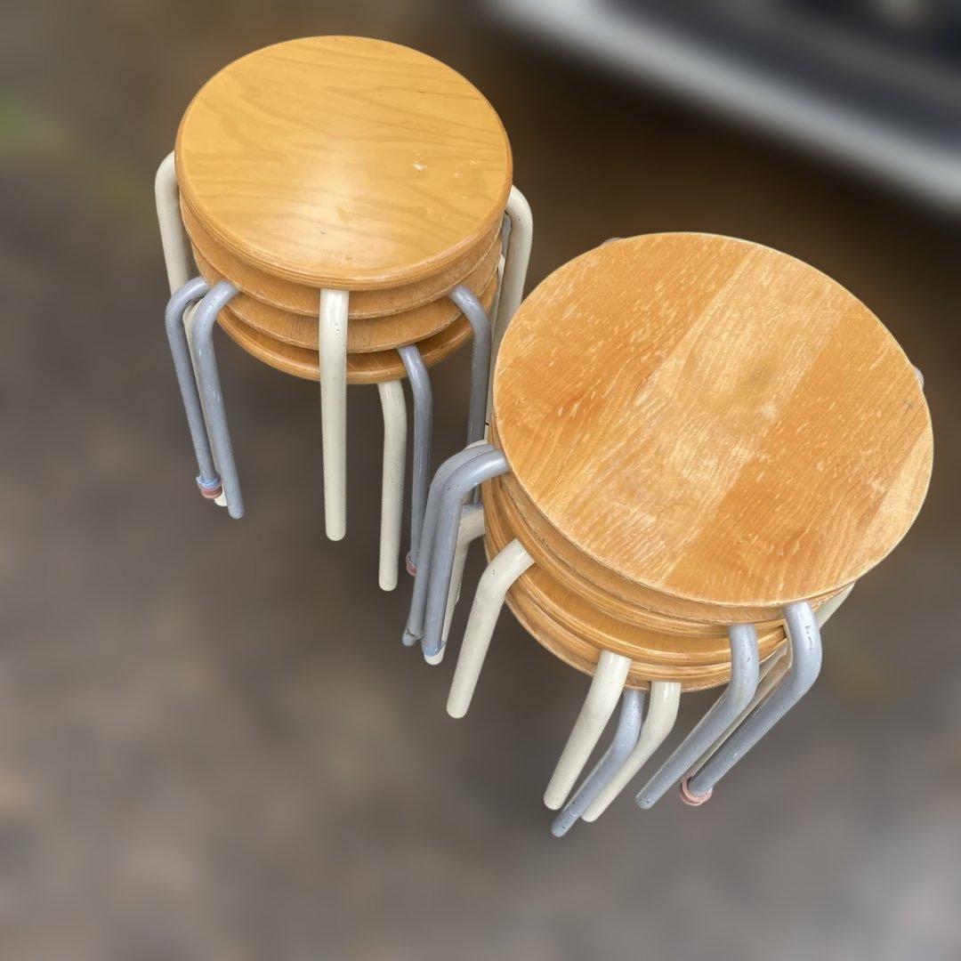 木製座面円形スツール 大量　まとめ　スタッキング可能　丸椅子　スチール　シンプル