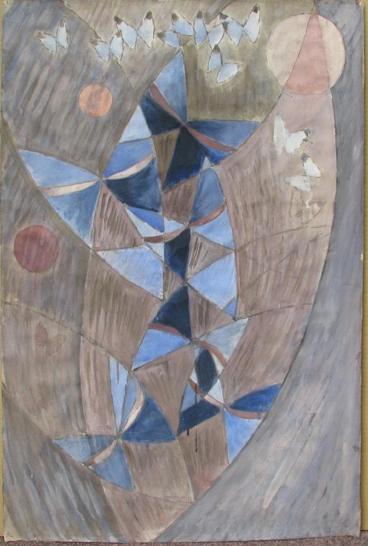 こんなおしゃれ作品他にない！仁戸田秀吉「蝶」40号大,水彩,これが本画,物故名画