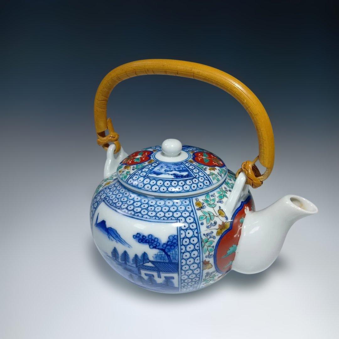 13代柿右衛門(染錦)山水地文番茶器セット一式　共箱