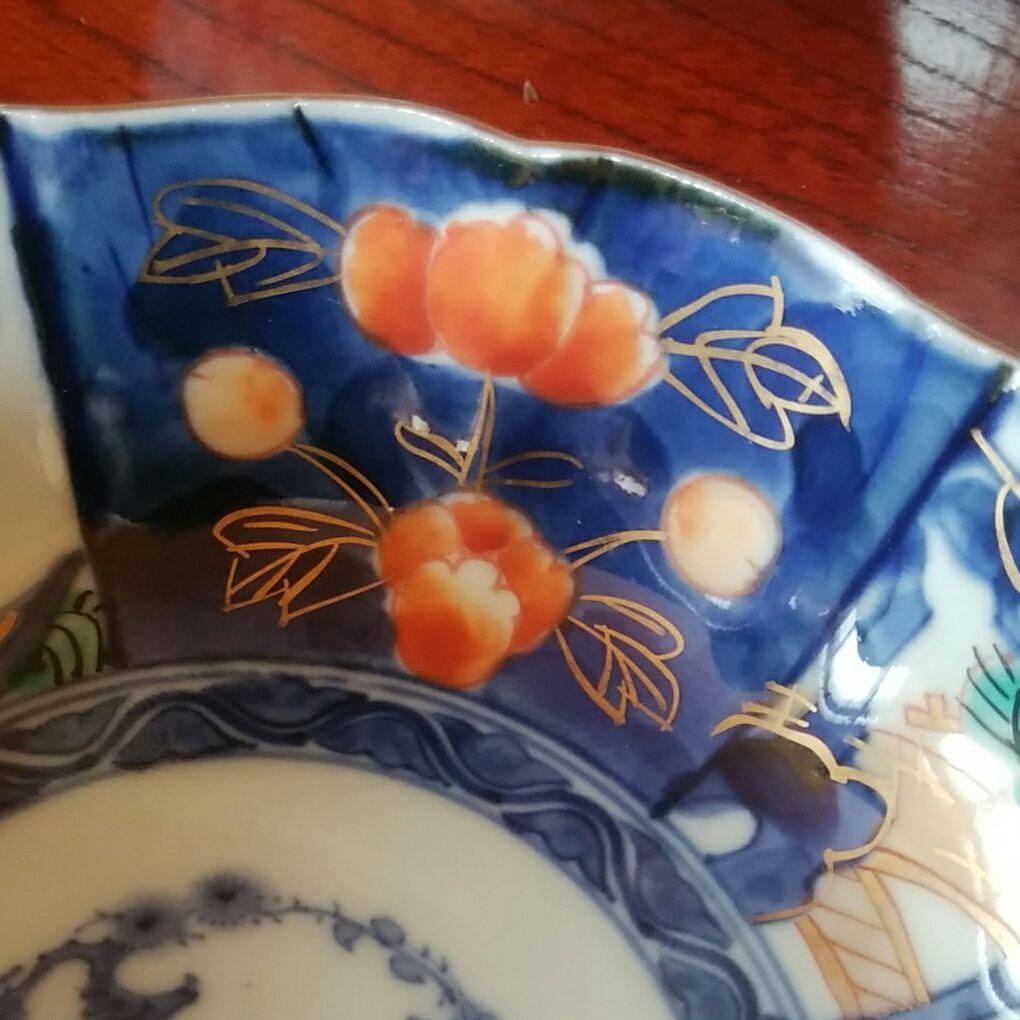 168  古伊万里　金採錦　輪花　膾皿　5客