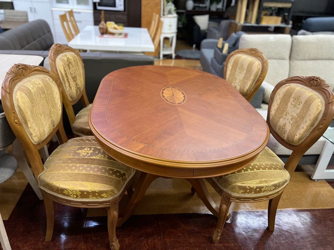 【地域限定無料配送】おしゃれなダイニングテーブル5点セット　キャラメルブラウン