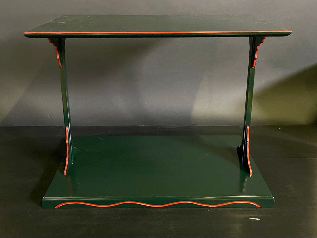 【超美品】「母」 青漆爪紅 及台子 光春 組立式 共箱 黄布 茶道具 (24②)