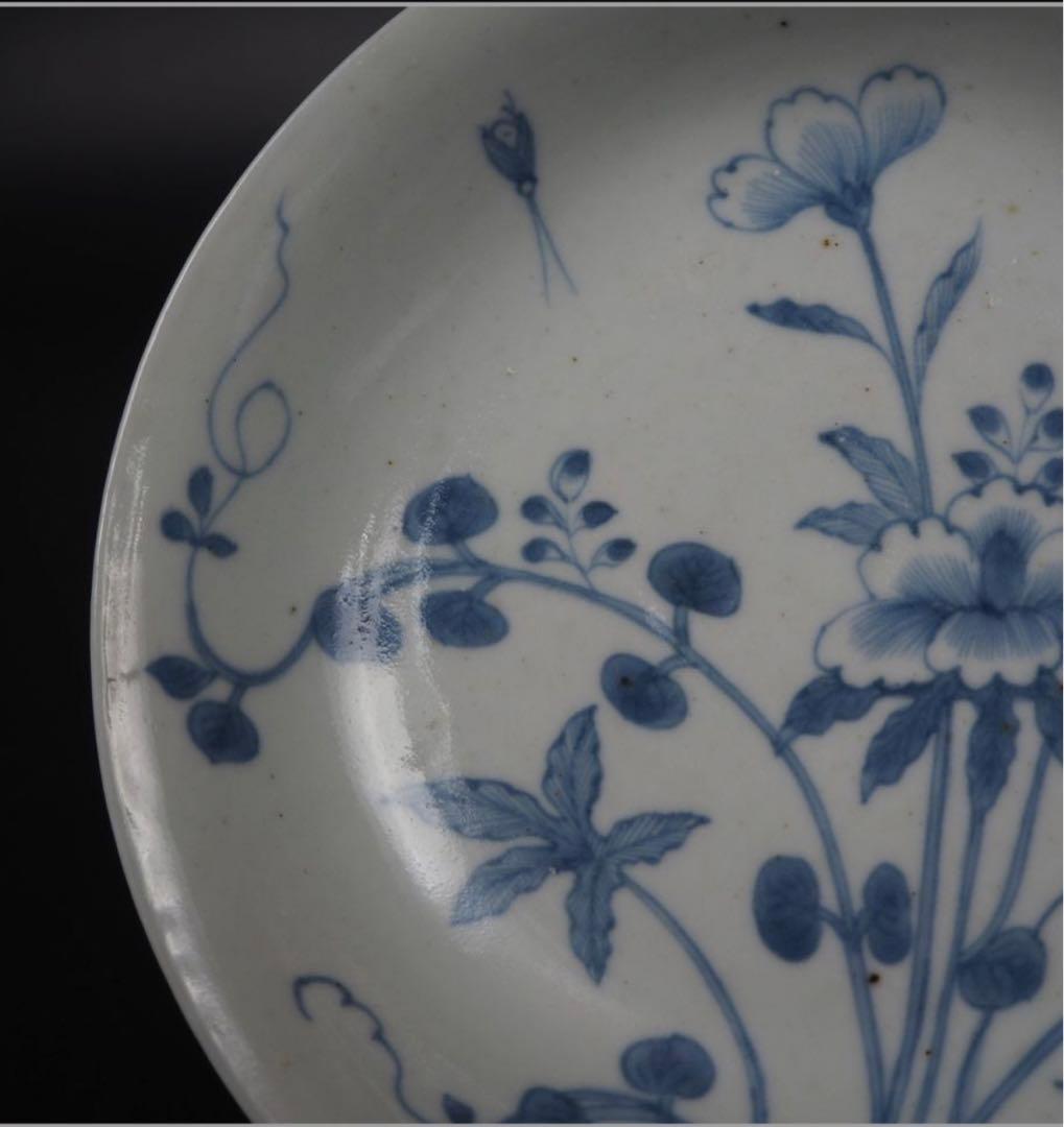 送料無料　『大明成化年製』古伊万里花虫文染付皿　希少