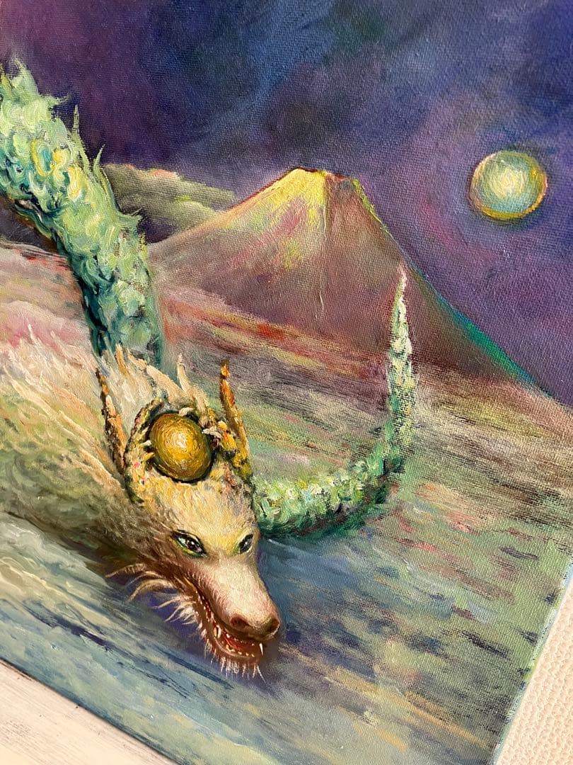 ☆ HaRu 辰年 龍 竜 富士山 縁起物 1点物 真作 原画 絵画 油絵 ♪