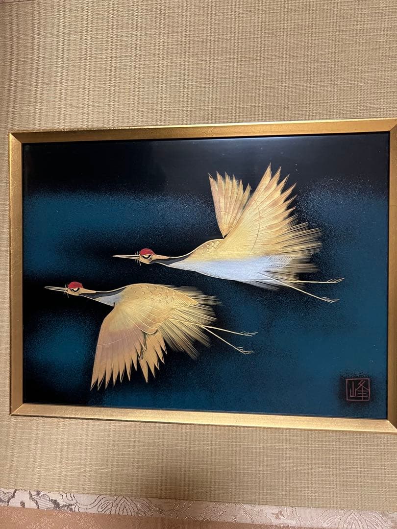 鶴 漆芸 掛け軸　輪島塗　漆器　双鶴　夫婦