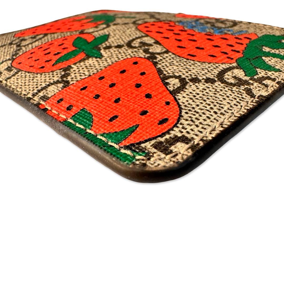 【美品】GUCCI グッチ GGスプリーム PVC×レザー ケース いちご