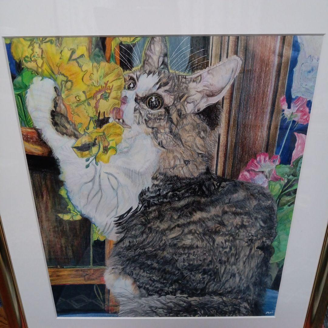 猫ちゃん　色鉛筆画　サンプル　手書き　ハンドメイド　一点物　オリジナル作品　愛猫