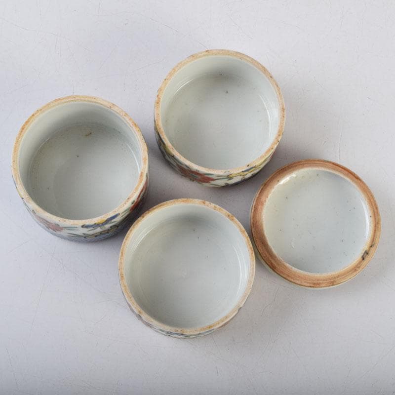 中国　粉彩　花草文　三段重箱　蓋物　V　8785