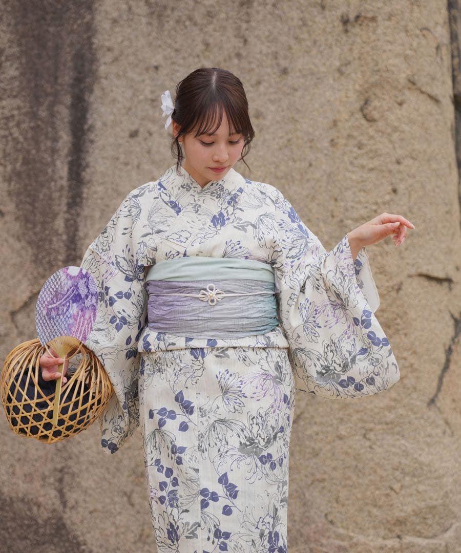 【新品】浴衣3点セット utatane 先染めベージュ風