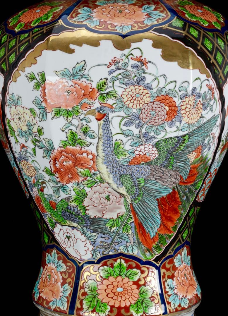 m*i様 有田焼 龍右衛門 染錦窓絵花鳥図 沈香壺 飾壺 三段壺 特大85㎝ 骨