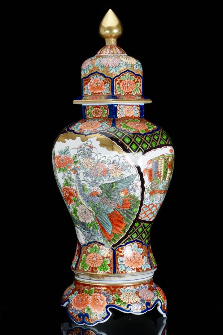 m*i様 有田焼 龍右衛門 染錦窓絵花鳥図 沈香壺 飾壺 三段壺 特大85㎝ 骨