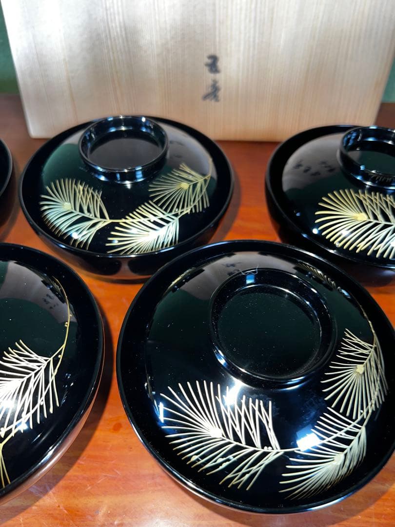 41 未使用 高級輪島塗 わじま龍作 松沈金 吸物椀5客