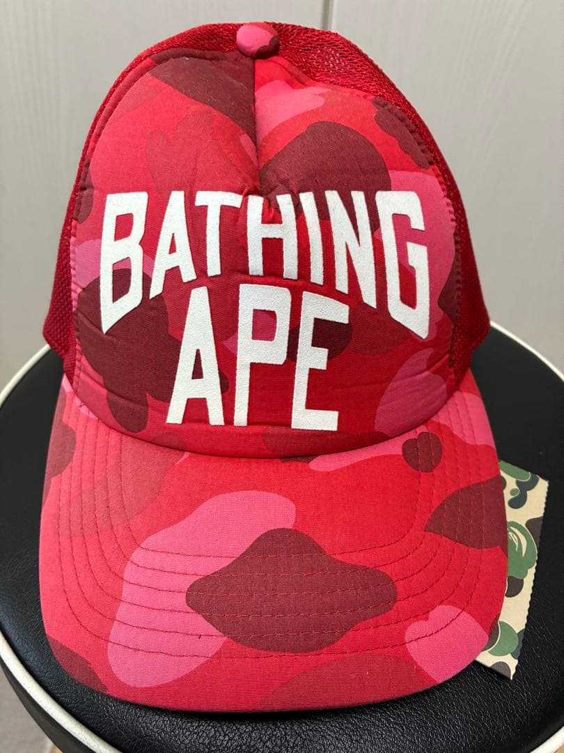 A・BATHING APE 赤迷彩 キャップ