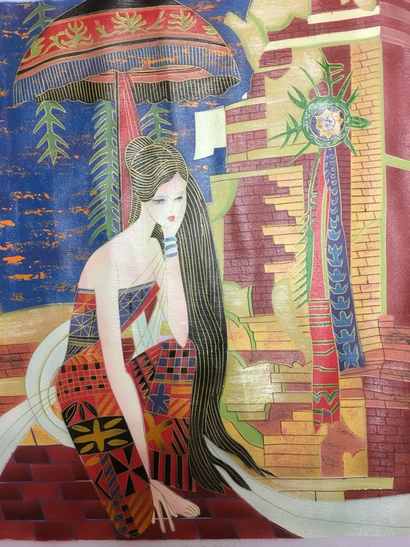 アクリル画 中国の画家 テニシン 吉林省出身  もの思い