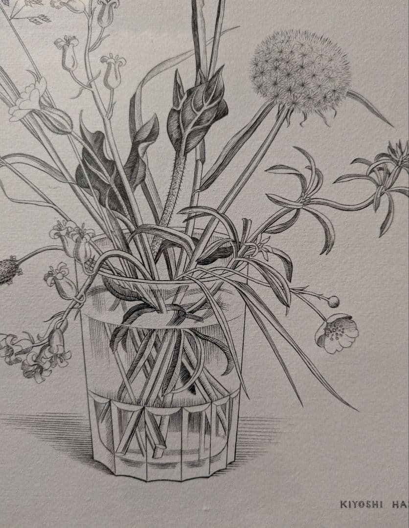 長谷川潔の銅版画　コップに挿した野花　美品